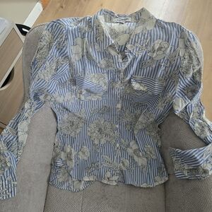 Express "The City Shirt" Floral Striped Button- Up Collared Shirt